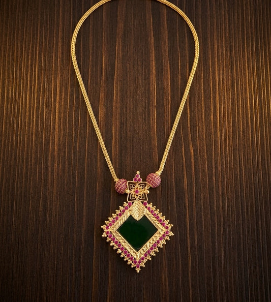 Gold tone pink-green stone kerala style necklace dj-54449