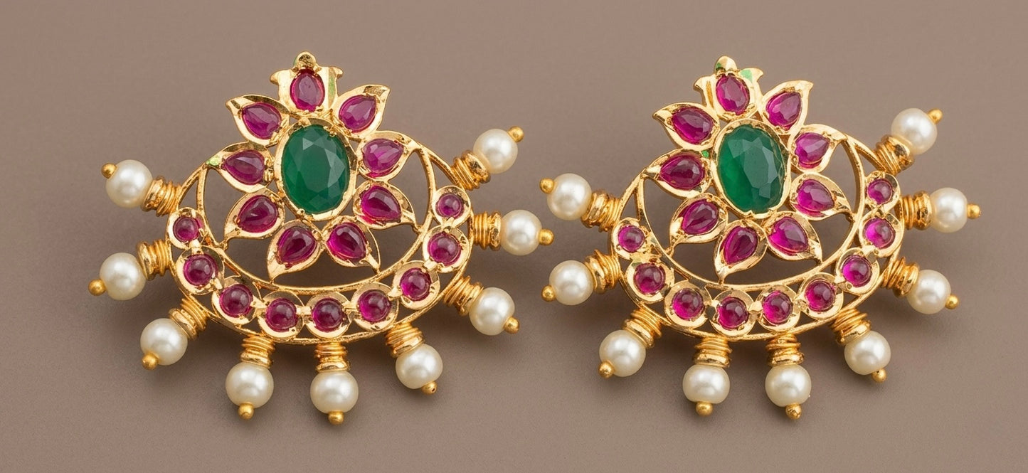 Gold tone Kemp-green pearl earrings DJ21078