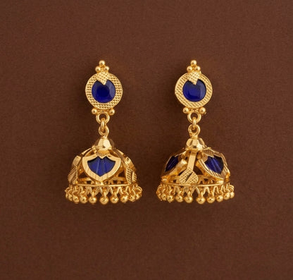 Gold tone kerala style blue 3 petals of palakka jhumkka dj-53127