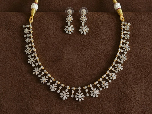 Two tone white flower necklace set dj-51973