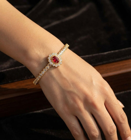 Gold tone AD white red stone diamond look alike bangle/kada(2.10) Dj-54866