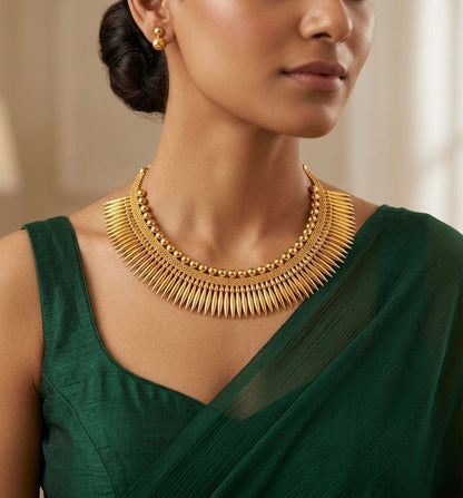 Gold tone kerala style mulla mottu necklace dj-54529