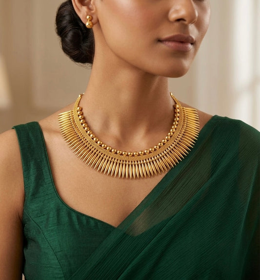 Gold tone kerala style mulla mottu necklace dj-54529