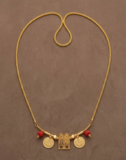 Gold tone 24 inches chain with coral bead lakshmi coin thulasi mangalyam dj-54376