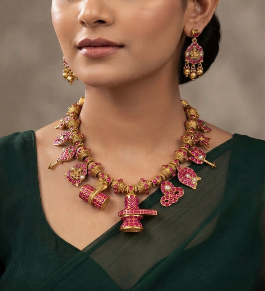 Antique gold tone Shivling kundan jadau necklace set dj-54886