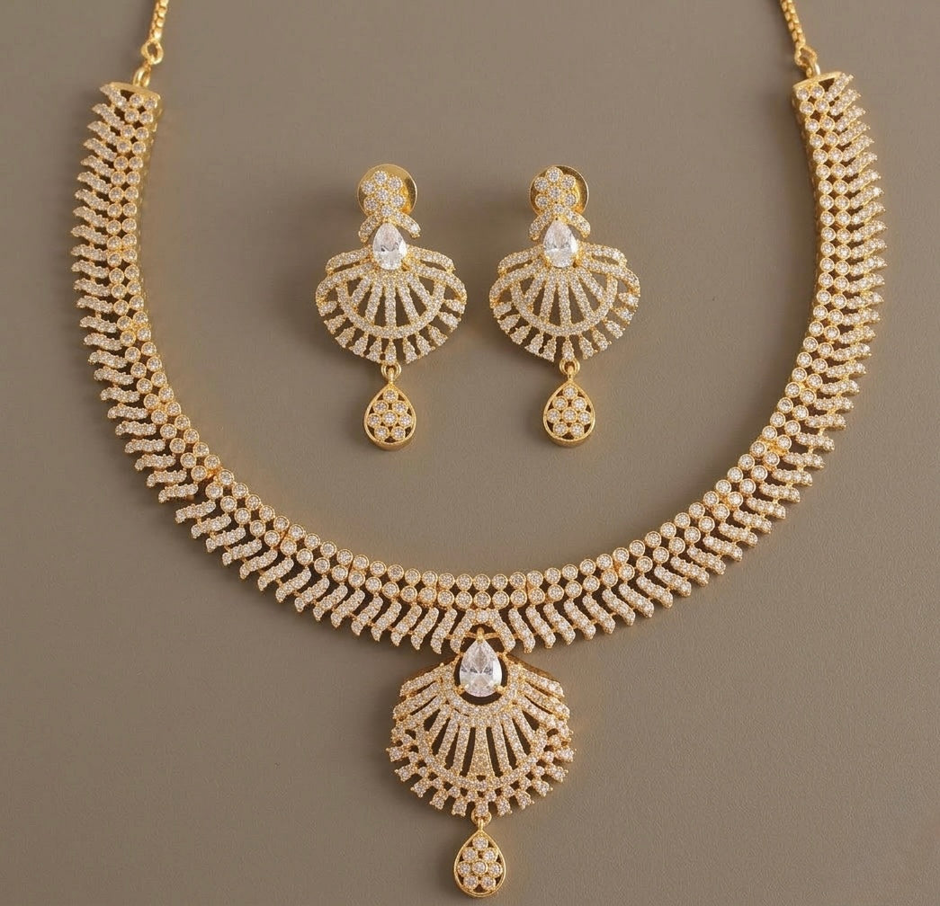 Gold tone cz white necklace set-dj06591