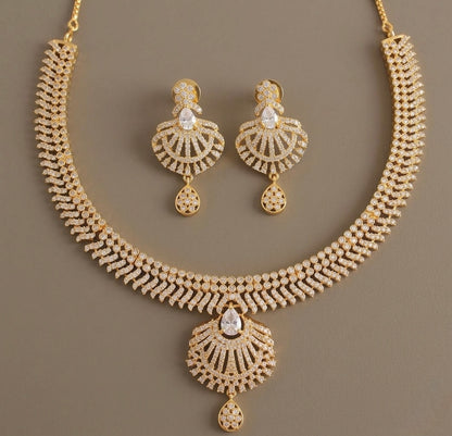 Gold tone cz white necklace set-dj06591