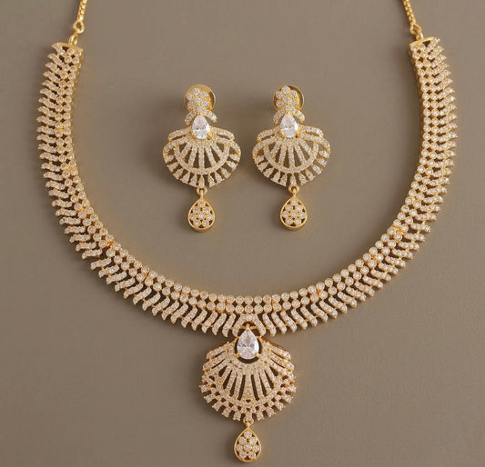 Gold tone cz white necklace set-dj06591