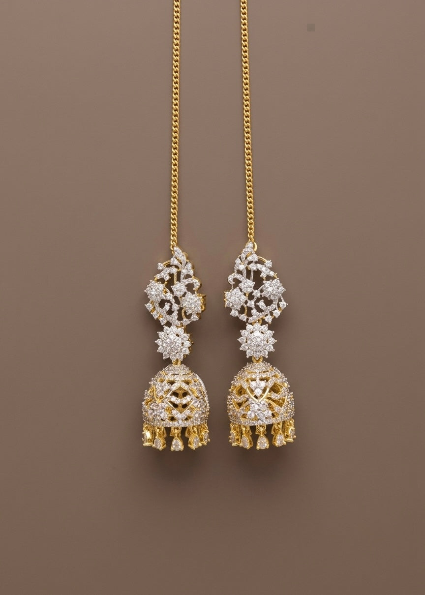 Two tone jhumkka with ear side chain dj-54660