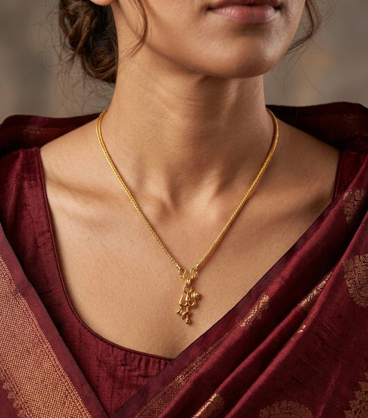 Gold tone 18 inches chain with trishul pendant dj-54391