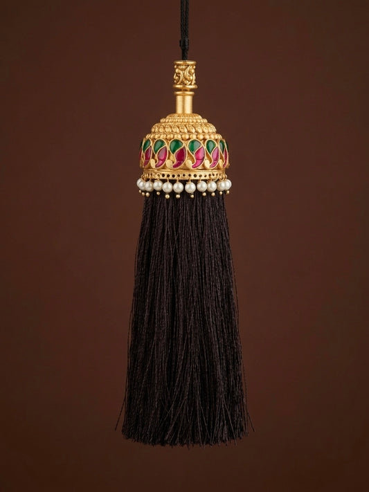 Matte finish kundan jadau pink-green stone mango pearl bridal kuppulu(Hair accessory) dj-55076