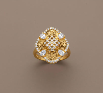 Antique gold tone cz white finger ring DJ22859