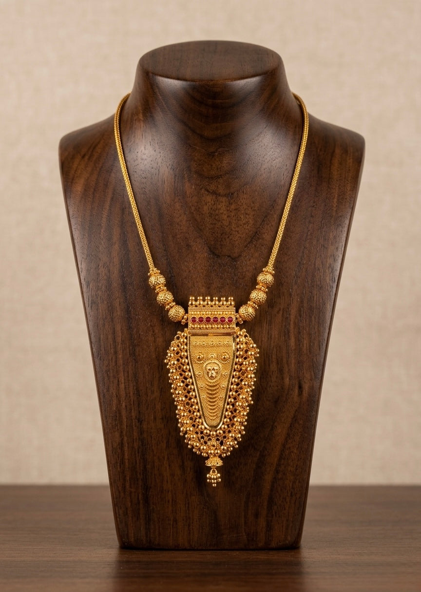 Gold tone kerala style pink stone nettipattam necklace dj-53094