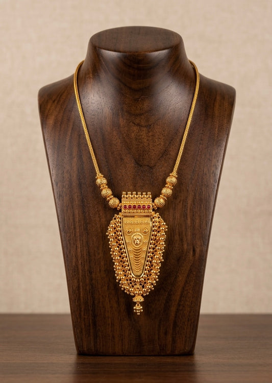 Gold tone kerala style pink stone nettipattam necklace dj-53094