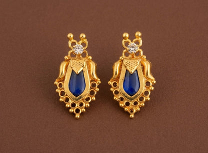 Gold tone blue-white stone nagapadam kerala style stud/earrings dj-53118