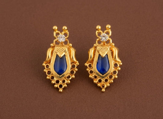 Gold tone blue-white stone nagapadam kerala style stud/earrings dj-53118