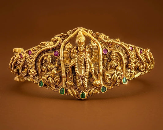 Antique gold tone lakshmi-mahavishnu screw type kada/bracelet dj-53972