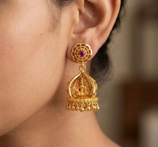 Gold tone ruby stone lakshmi jhumkka dj-45323