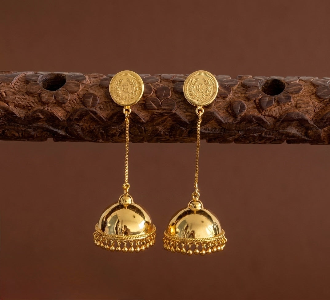 Gold tone kerala style coin long jhumkka dj-54302