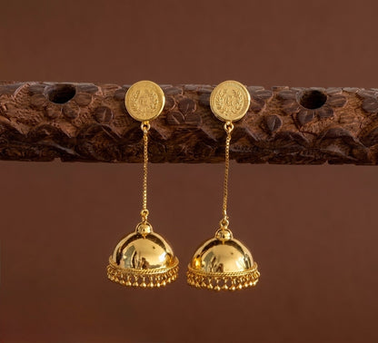 Gold tone kerala style coin long jhumkka dj-54302