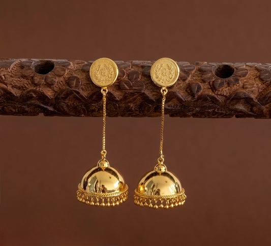 Gold tone kerala style coin long jhumkka dj-54302