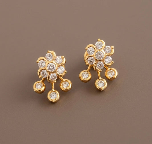 Gold tone AD white stone flower stud/earrings dj-53872
