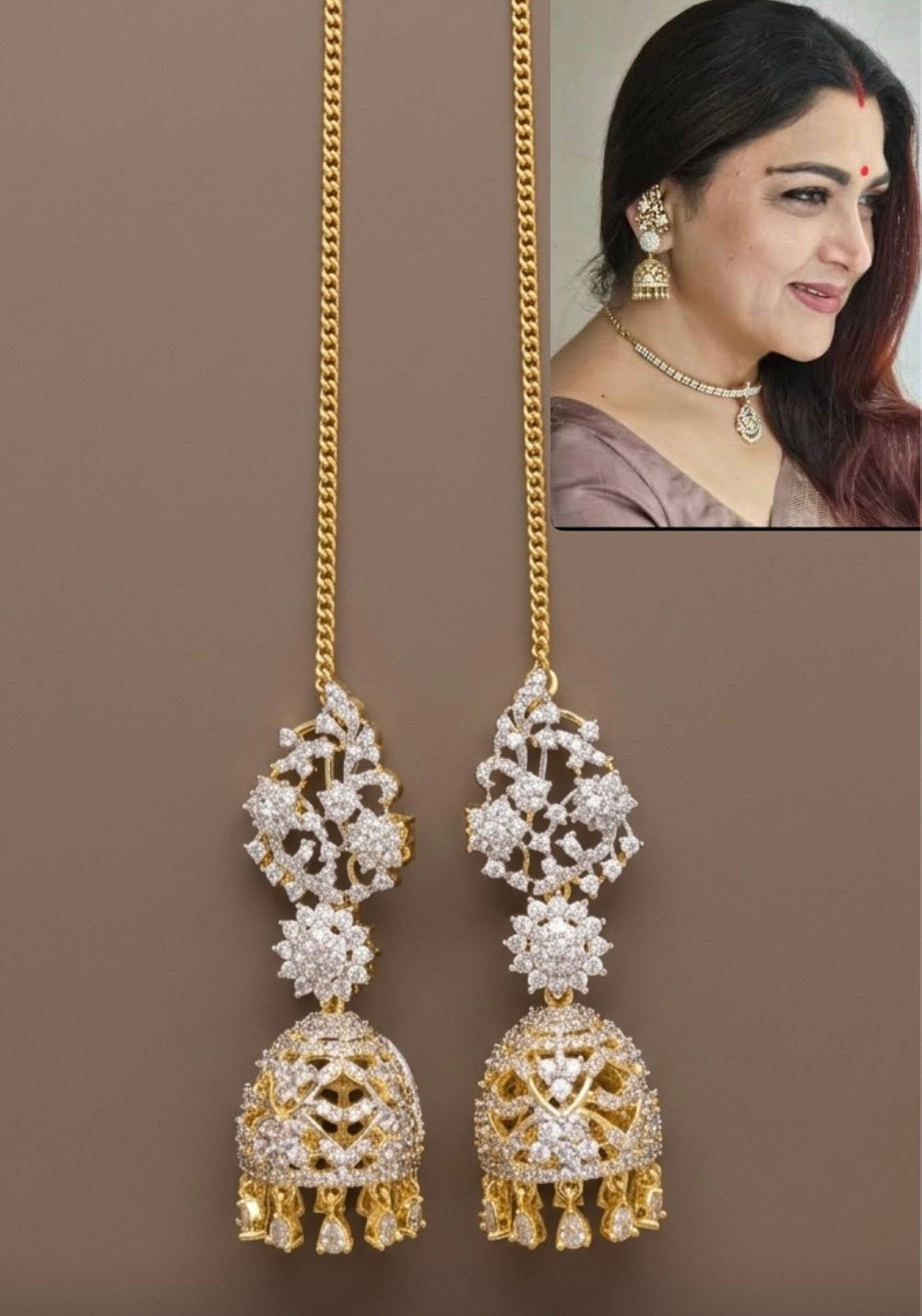 Two tone jhumkka with ear side chain dj-54660