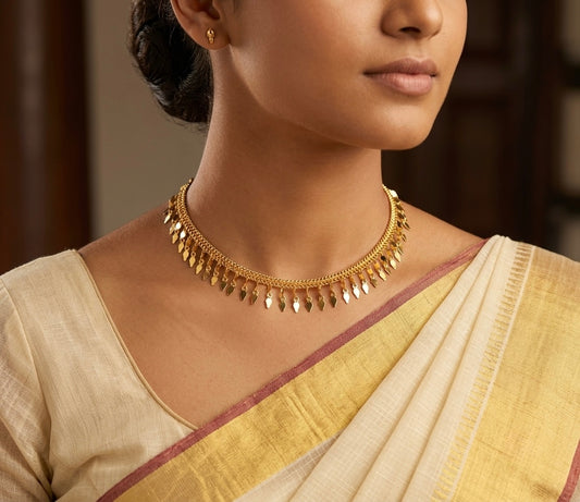 Gold tone kerala style elakka choker necklace dj-54611