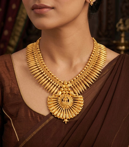 Gold tone kerala style mulla mottu lakshmi necklace dj-54140