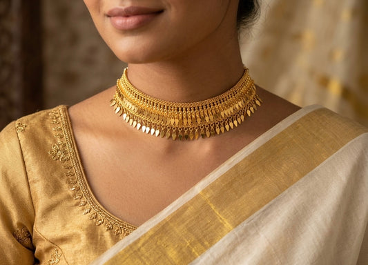 Gold tone Kerala style elakka thali choker necklace dj-54297