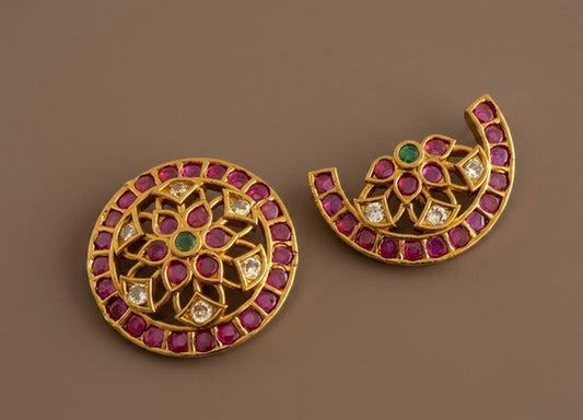 Antique gold tone small kemp-green-white sun moon hair jewel dj-53654
