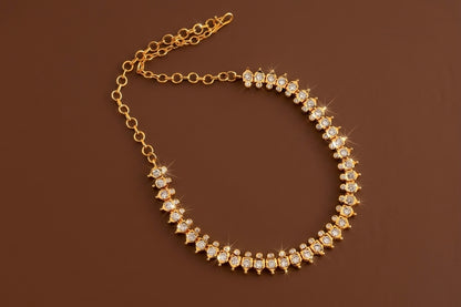 Gold tone AD white stone south Indian necklace dj-53332