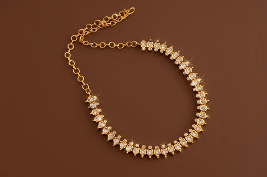 Gold tone AD white stone south Indian necklace dj-53332
