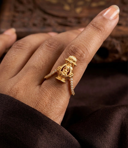 Antique gold tone white stone lakshmi vanki style finger ring dj-53679