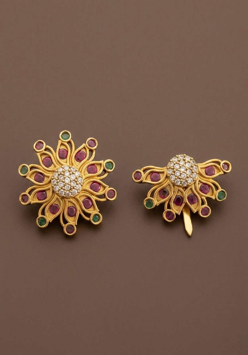 Antique gold tone small kemp-green-white flower sun moon hair jewel dj-53658