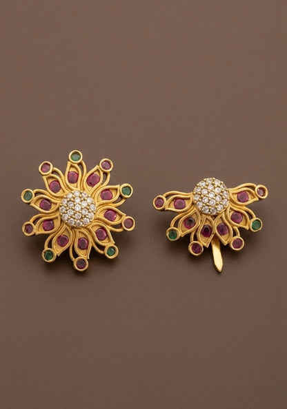 Antique gold tone small kemp-green-white flower sun moon hair jewel dj-53658