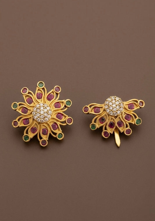 Antique gold tone small kemp-green-white flower sun moon hair jewel dj-53658