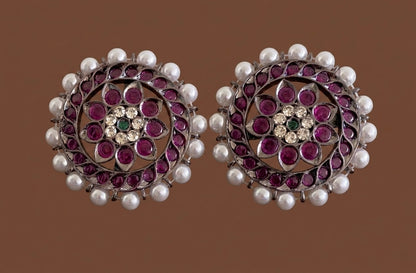 Black finish precious kemp-white pearl flower 2 in 1 round earrings dj-53947