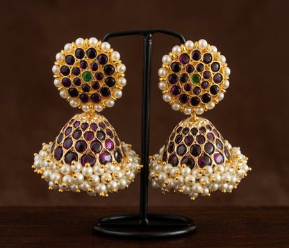 Gold tone precious kemp-green pearl jhumkka dj-50998