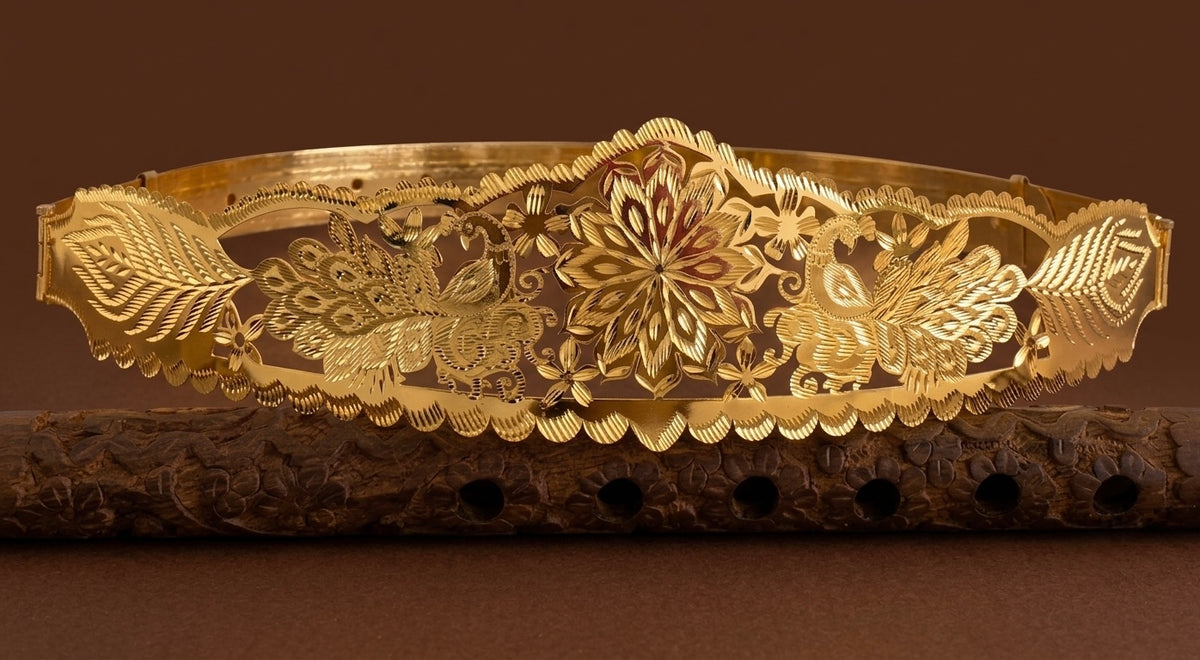 Gold tone peacock flower design adjustable waist belt dj-53468