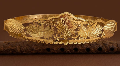 Gold tone peacock flower design adjustable waist belt dj-53468