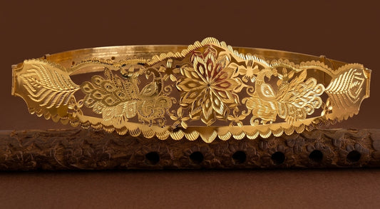 Gold tone peacock flower design adjustable waist belt dj-53468