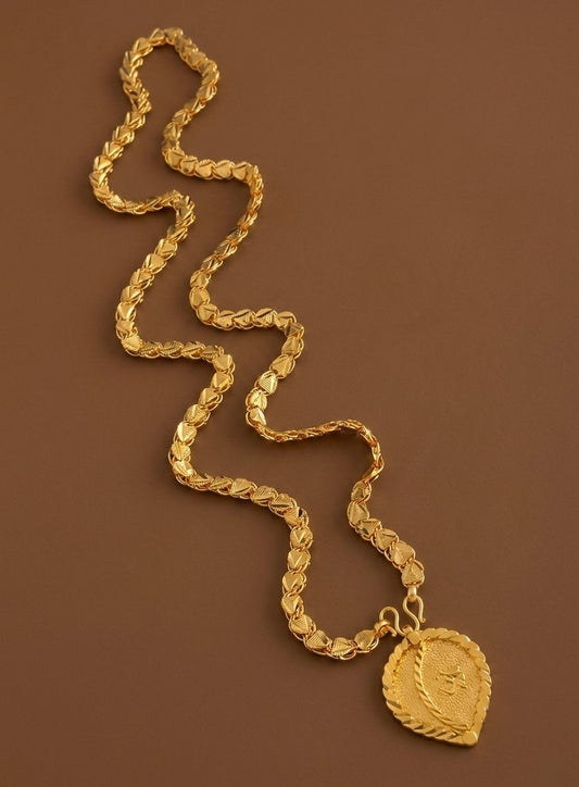 Gold tone 24 inches heart chain with om pendant dj-54383