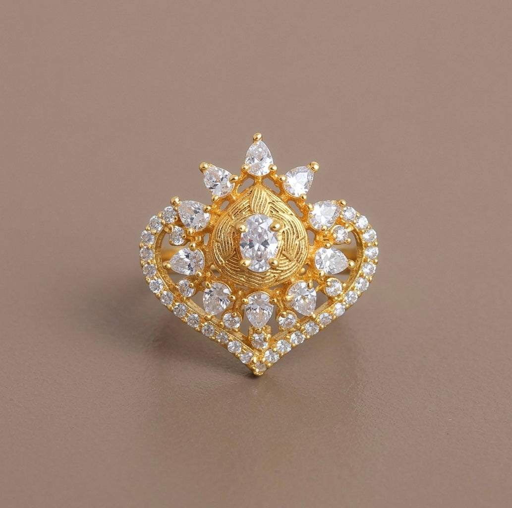 Gold tone Cz white finger ring DJ22858