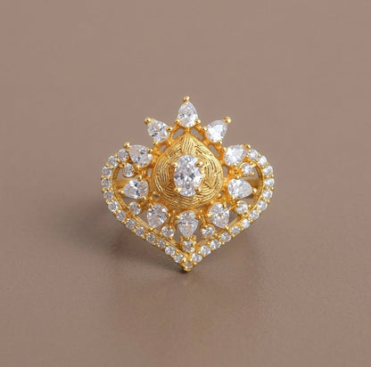 Gold tone Cz white finger ring DJ22858