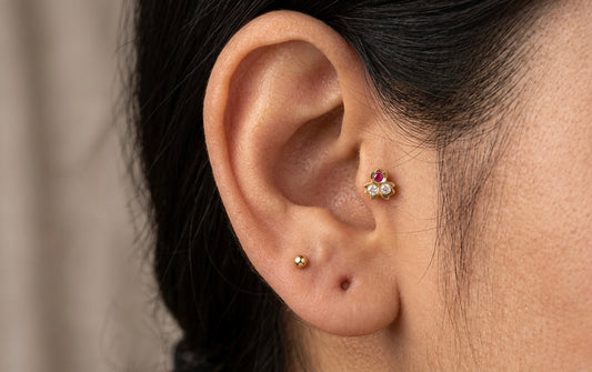 Gold tone pink-white stone small flower kid's or side earrings dj-49394