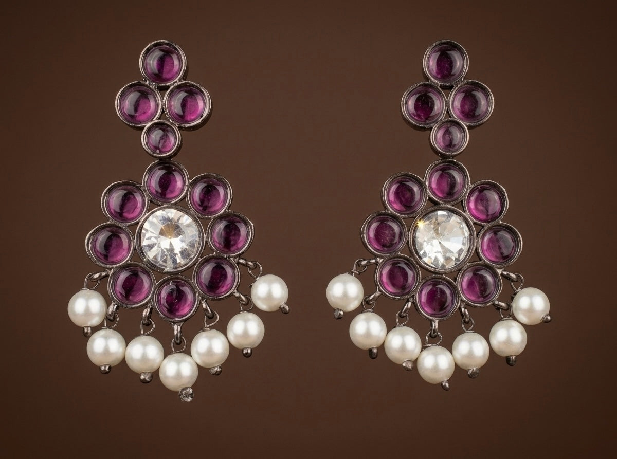 Black finish precious kemp-white pearl flower earrings dj-53944