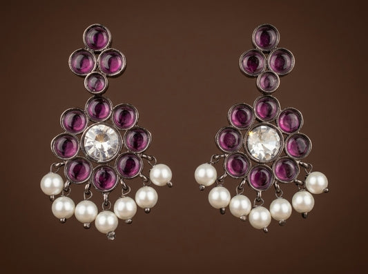 Black finish precious kemp-white pearl flower earrings dj-53944