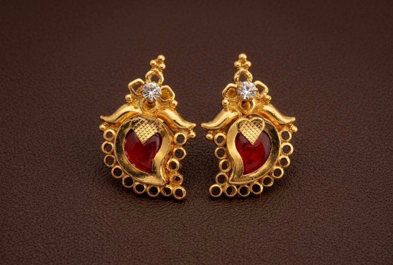 Gold tone red-white stone mango kerala style stud/earrings dj-53114