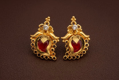 Gold tone red-white stone mango kerala style stud/earrings dj-53114